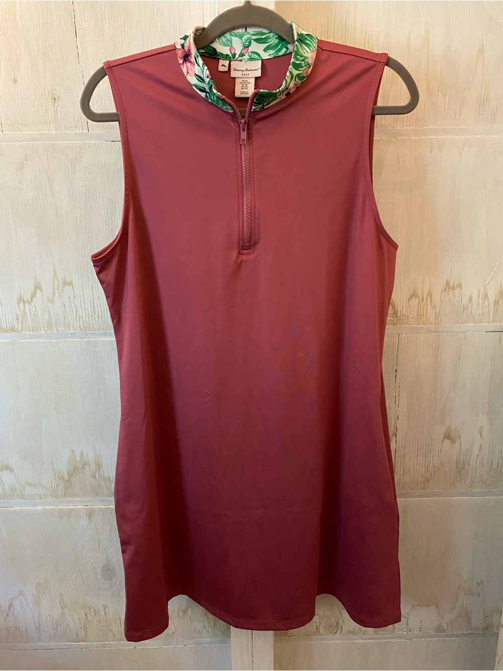 Tommy Bahama Sleeveless Midi Golf XL Dress in Dusty Rose with Floral Collar